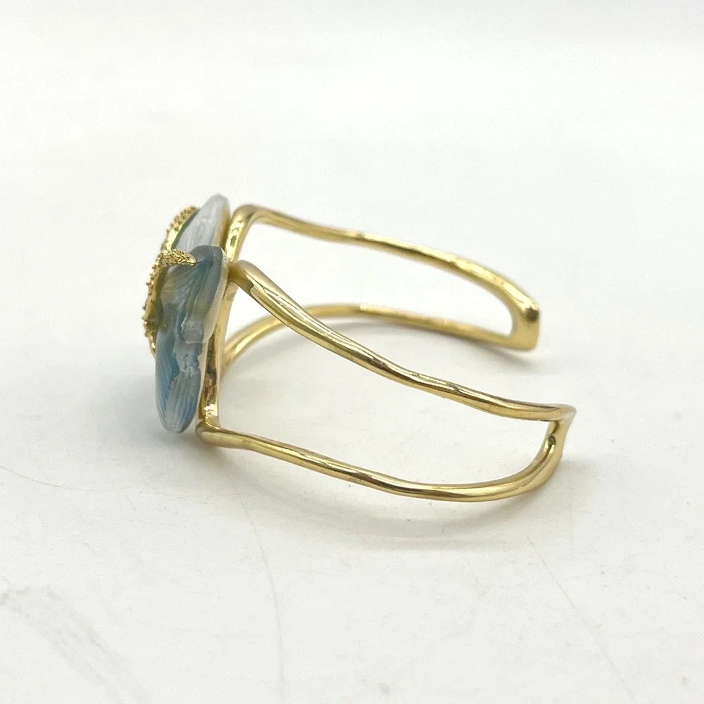 Alexis Bittar Gold Tone Blue Lucite Butterfly Crystal Cuff Bracelet